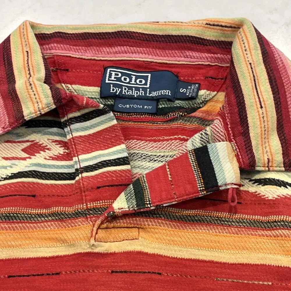 Polo Ralph Lauren Vintage Sz S Custom Fit Short Slv Shirt Southwest Aztec Stripe